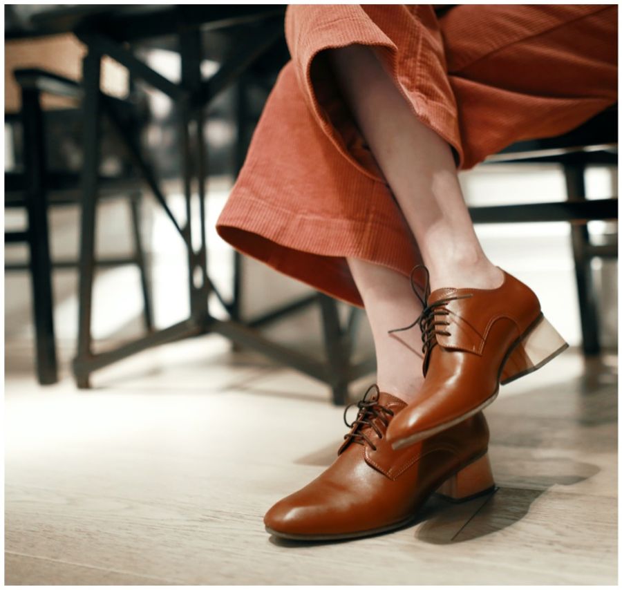 AESOP shoes 棕色真皮原木方根方頭德比鞋-0