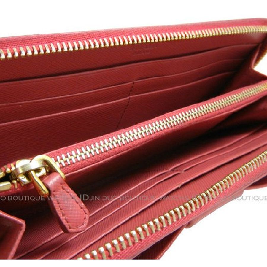 金鐸精品~2087 PRADA 牡丹紅色防刮牛皮蝴蝶結款拉鍊長夾-3
