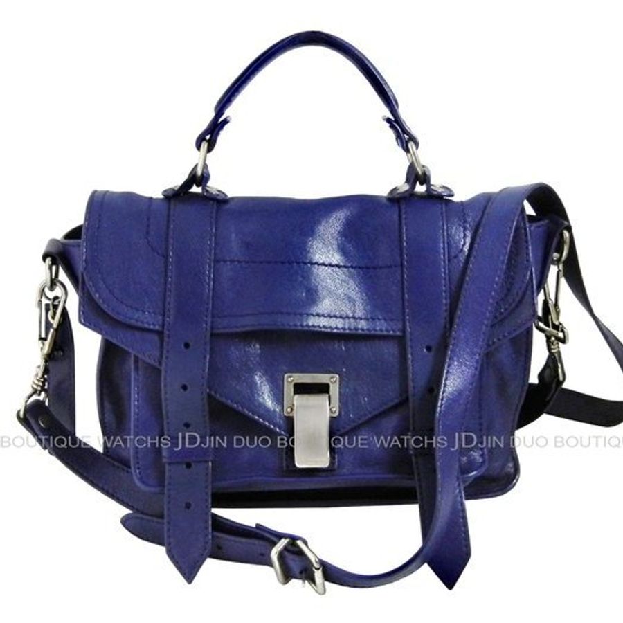 金鐸精品~2027 Proenza Schouler PS1 深藍色山羊皮銀釦 Tiny 手提側肩背包-0