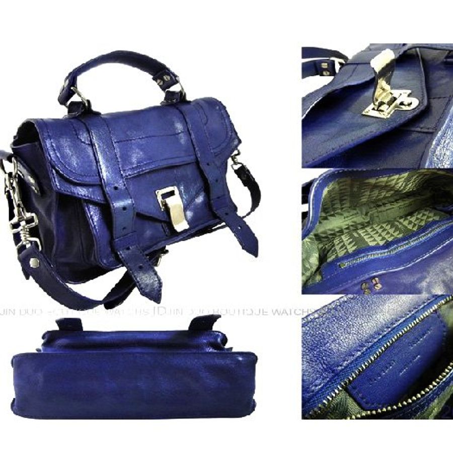 金鐸精品~2027 Proenza Schouler PS1 深藍色山羊皮銀釦 Tiny 手提側肩背包-3