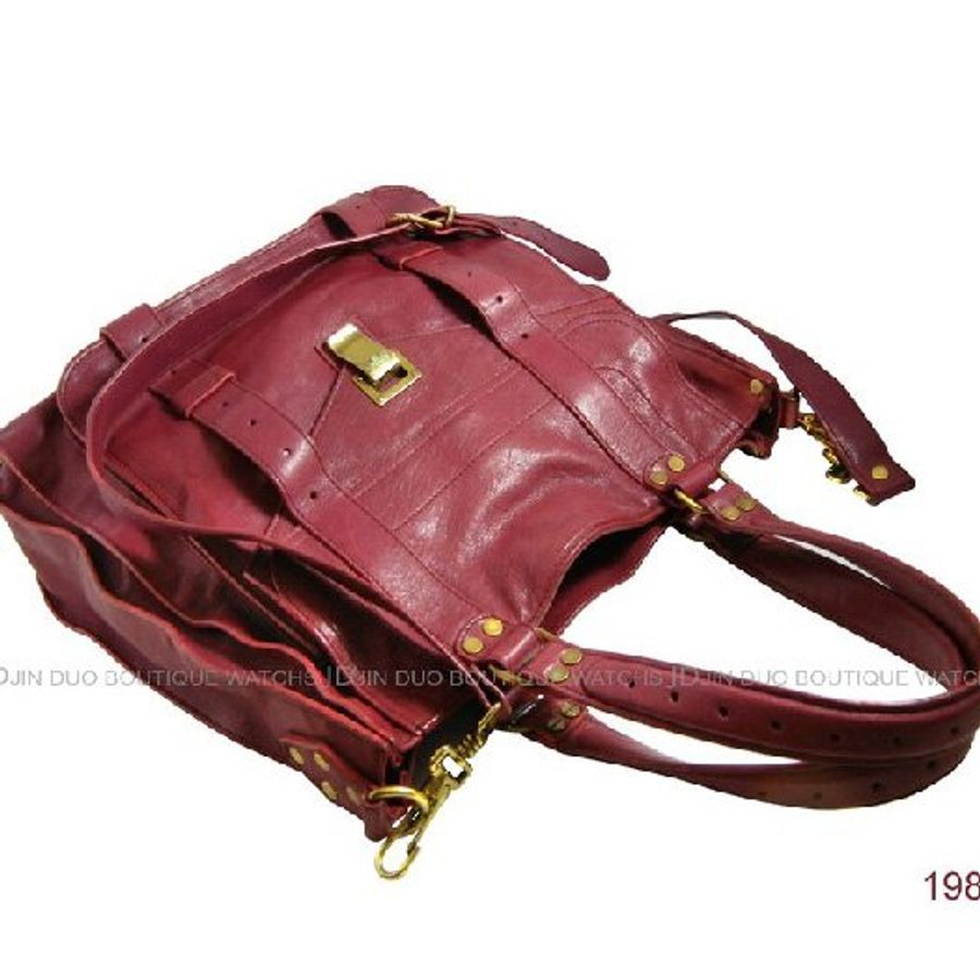 金鐸精品~1982 Proenza Schouler PS1 Totes 紫紅色山羊皮手提側肩背托特包-2
