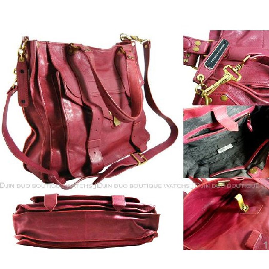 金鐸精品~1982 Proenza Schouler PS1 Totes 紫紅色山羊皮手提側肩背托特包-3