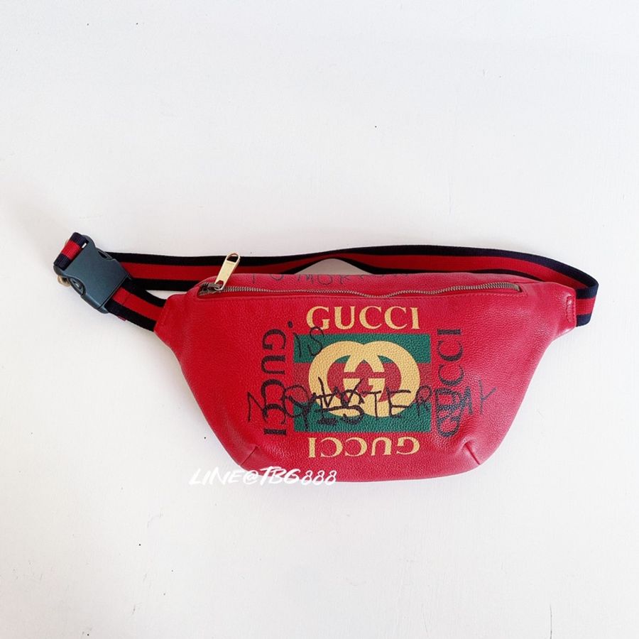 Gucci 塗鴉霹靂腰包 紅大款 蔡依林同款-0