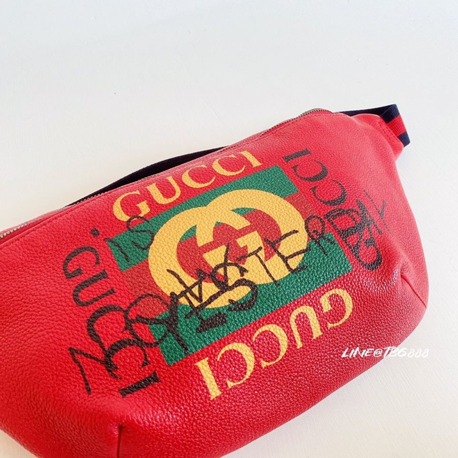Gucci 塗鴉霹靂腰包 紅大款 蔡依林同款-2