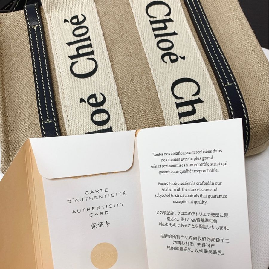 全新新品20公分Chloe mini Woody 藍色帆布包手機可放-6
