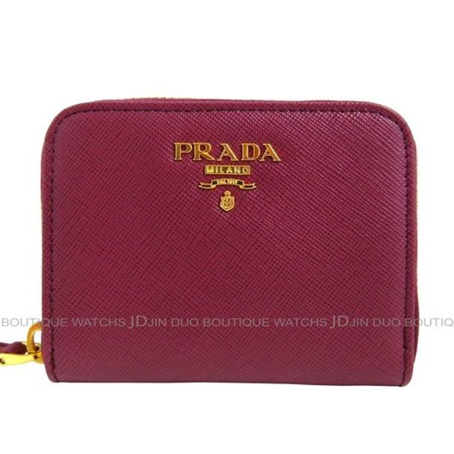 金鐸精品~1857 PRADA 1M0268 紫紅色防刮牛皮拉鍊零錢包 全新品-1