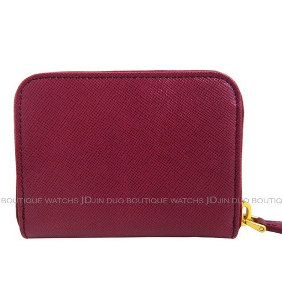 金鐸精品~1857 PRADA 1M0268 紫紅色防刮牛皮拉鍊零錢包 全新品-2