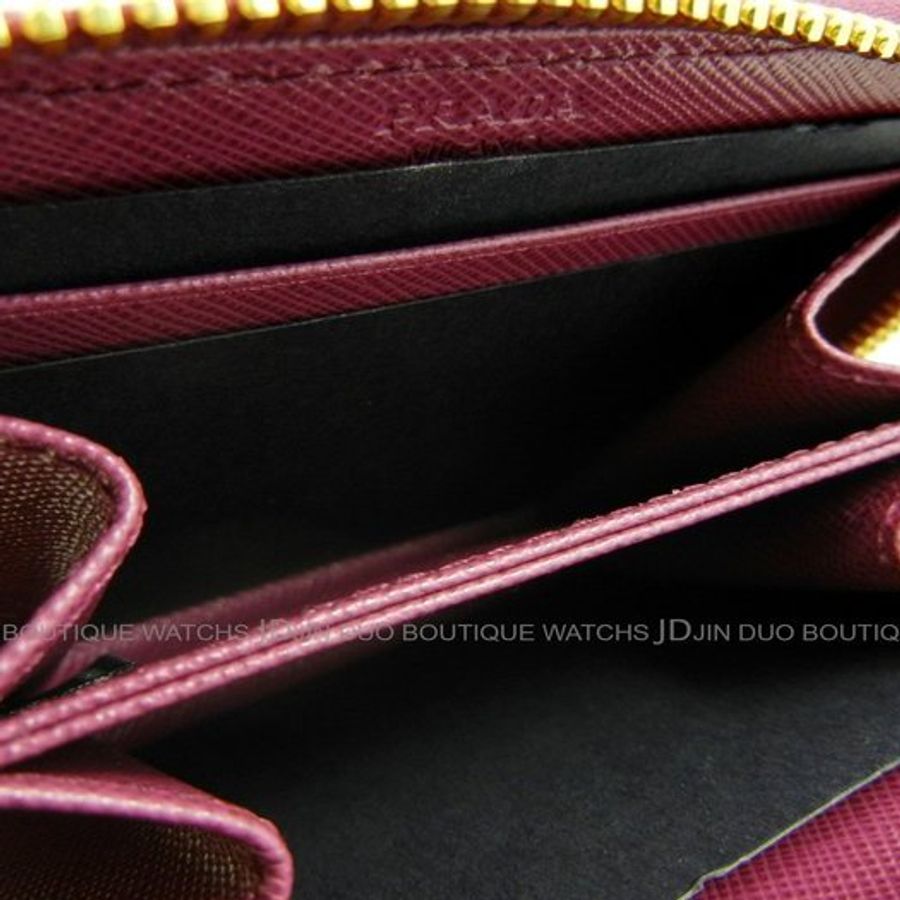 金鐸精品~1857 PRADA 1M0268 紫紅色防刮牛皮拉鍊零錢包 全新品-3