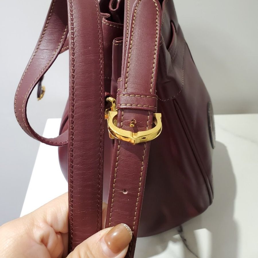 🎀👜曼蒂二手精品👜🎀 Cartier 卡地亞波爾多紅抽繩小號mini水桶包-5