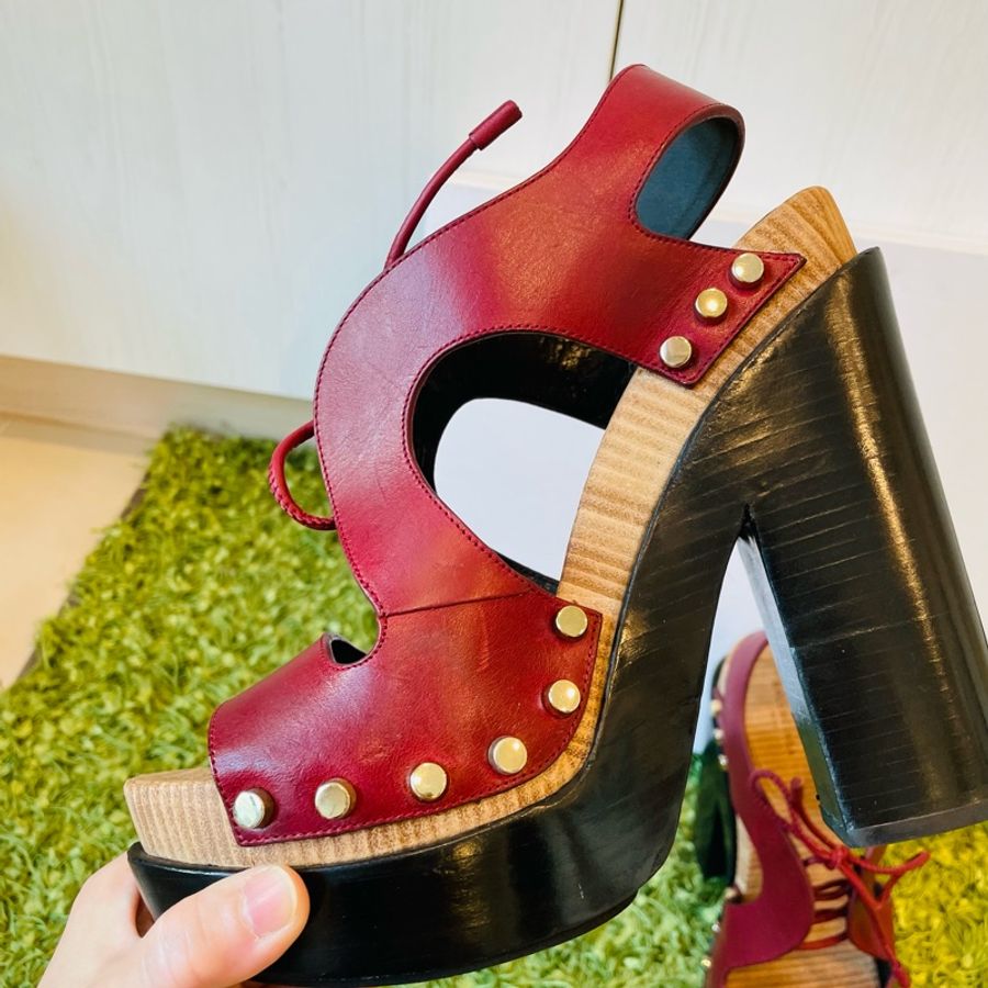 二手正品Balenciaga巴黎世家紅色皮革高跟鞋37號(西班牙製皮革+木底)看圖看內文-3