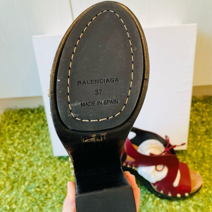 二手正品Balenciaga巴黎世家紅色皮革高跟鞋37號(西班牙製皮革+木底)看圖看內文-4
