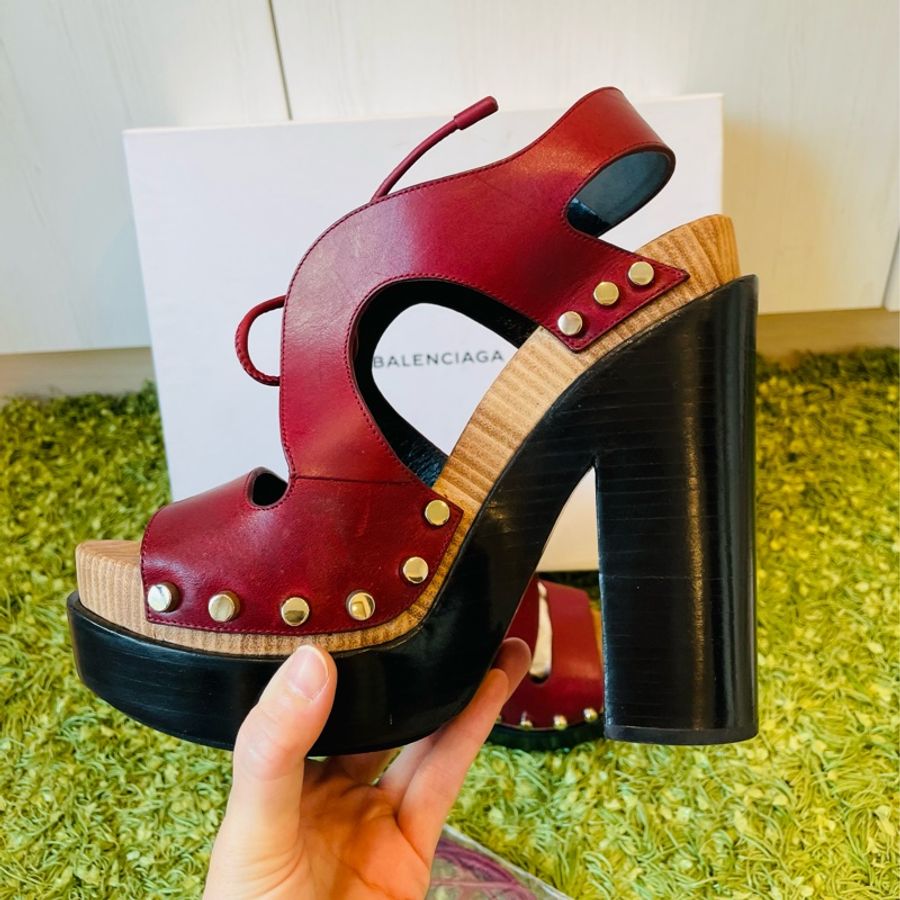 二手正品Balenciaga巴黎世家紅色皮革高跟鞋37號(西班牙製皮革+木底)看圖看內文-6