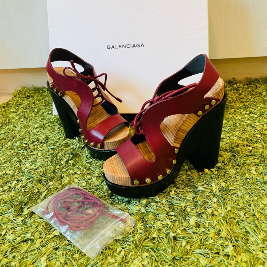 二手正品Balenciaga巴黎世家紅色皮革高跟鞋37號(西班牙製皮革+木底)看圖看內文-9