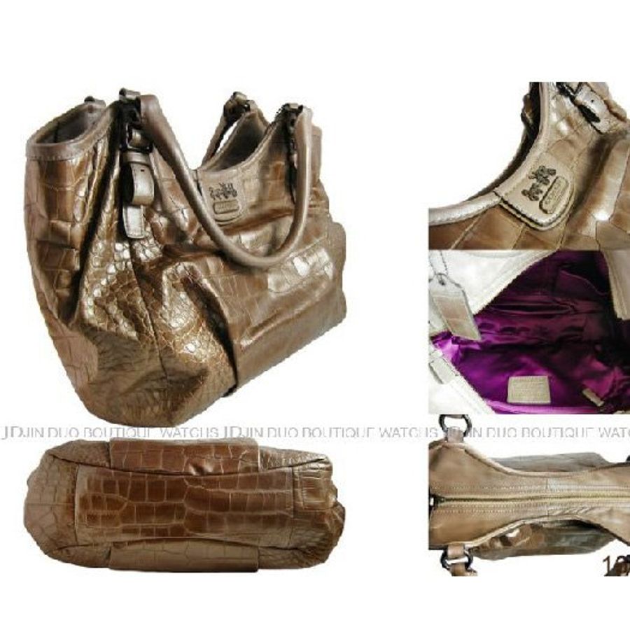 金鐸精品~1630 COACH 18936 MADISON 駝金色鱷魚皮紋馬車系列 手提肩背包-3