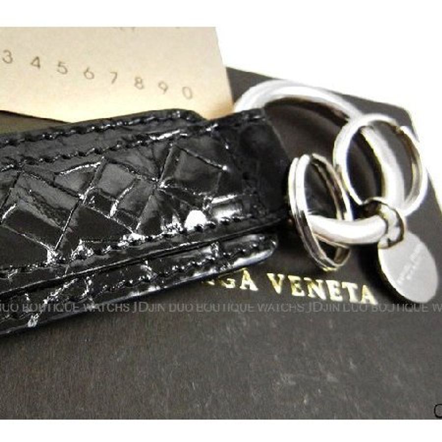 金鐸精品~C555 BOTTEGA VENETA BV 黑色鱷魚皮編織 鑰匙圈 全新品-2