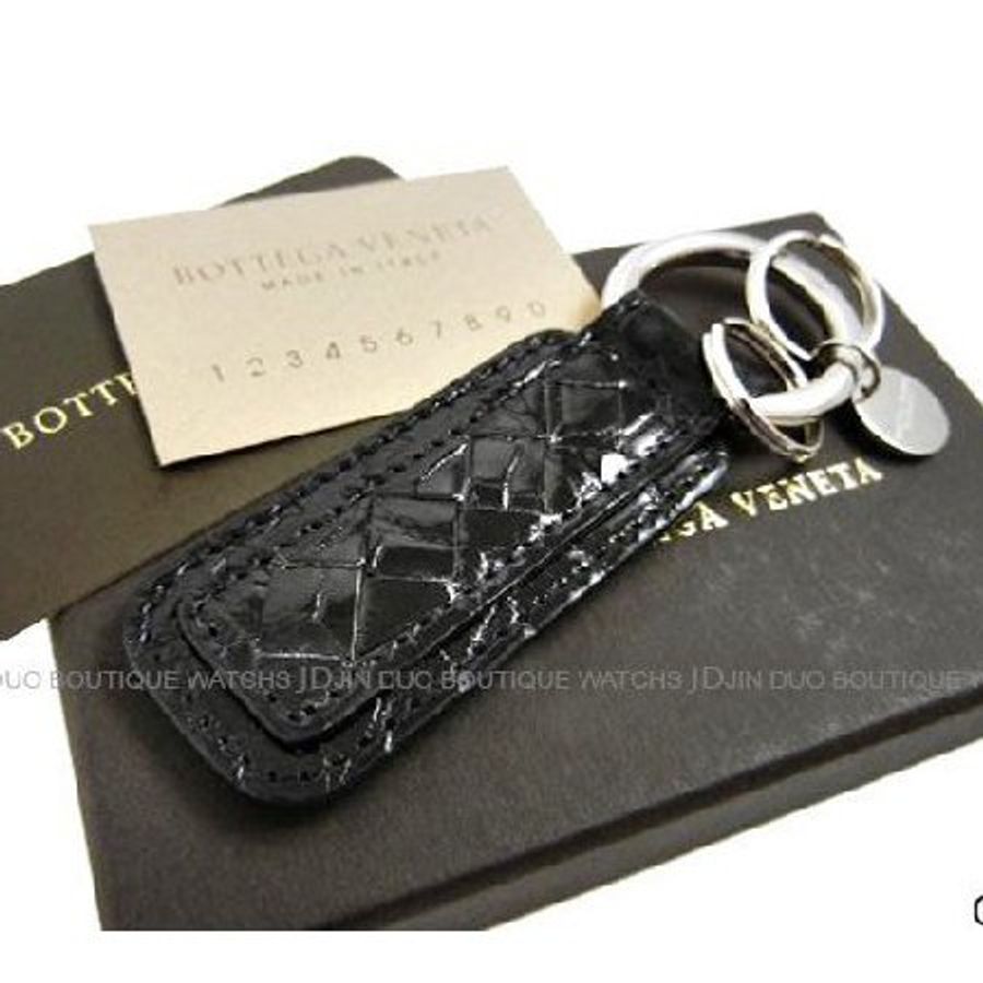 金鐸精品~C555 BOTTEGA VENETA BV 黑色鱷魚皮編織 鑰匙圈 全新品-3