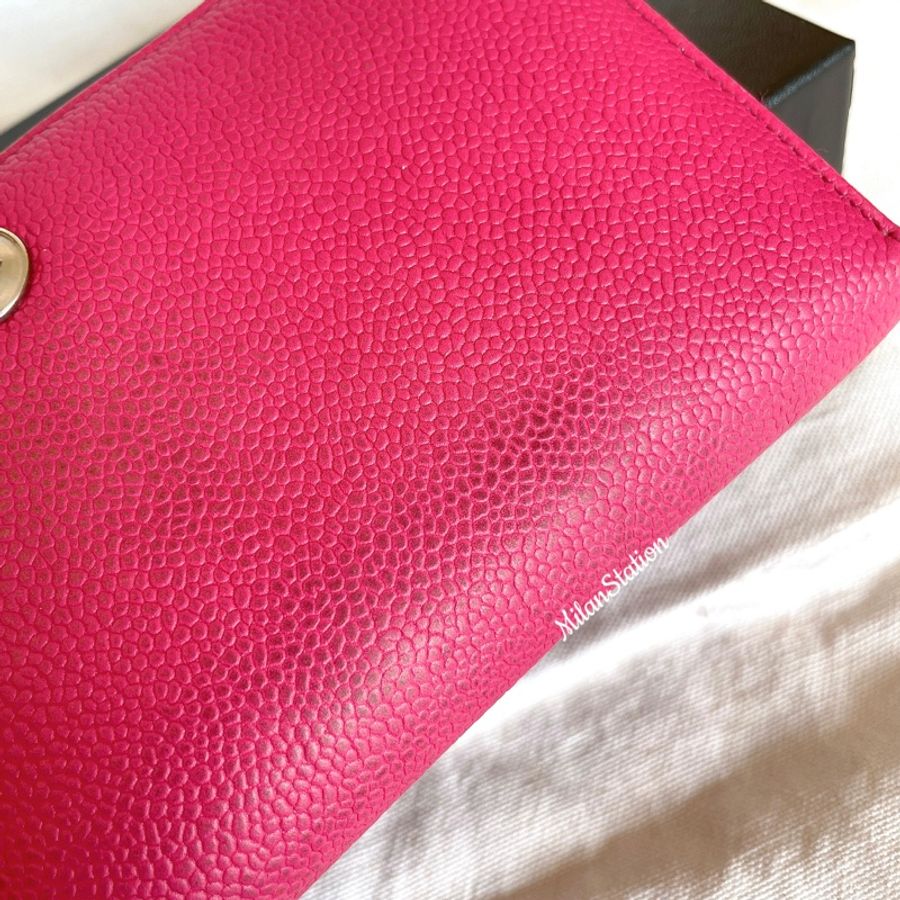 〈 CHANEL〉桃紅粒紋牛皮拉鍊長夾-2