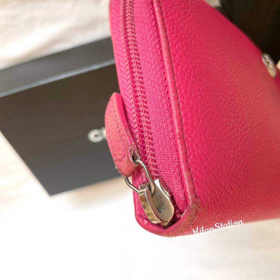 〈 CHANEL〉桃紅粒紋牛皮拉鍊長夾-4