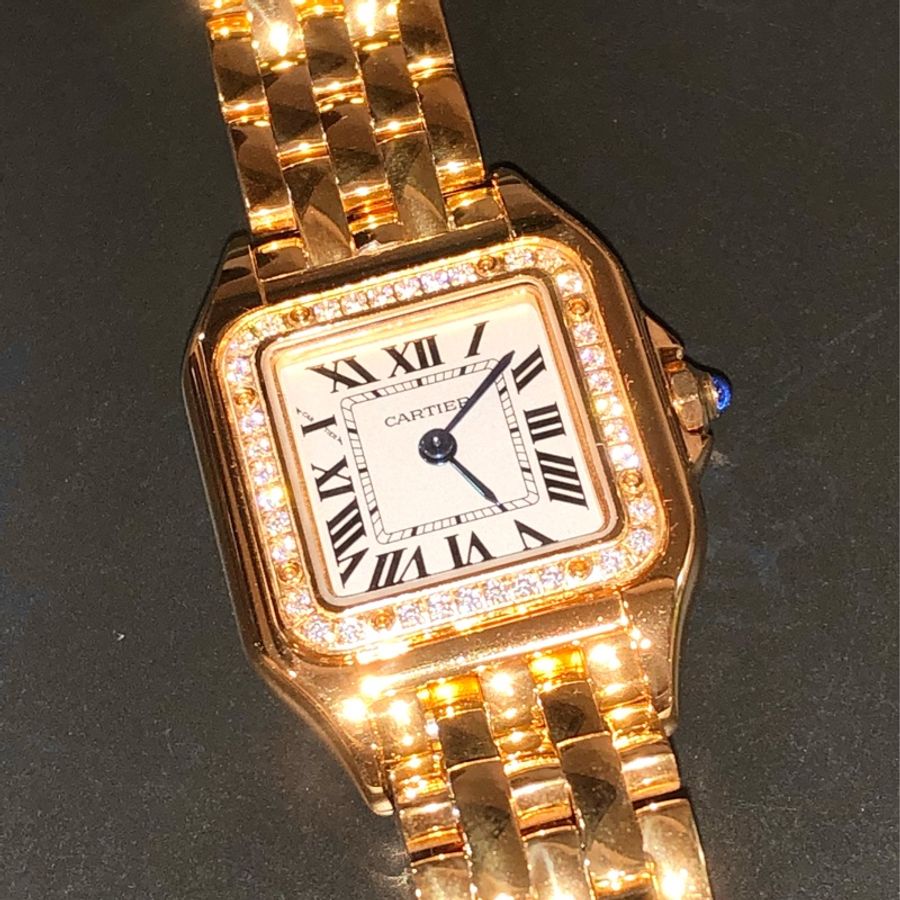 Cartier PANTHÈRE DE CARTIER美洲豹腕錶 滿鑽金手錶 石英機芯精鋼錶小款腕錶手錶卡地亞 全新-0