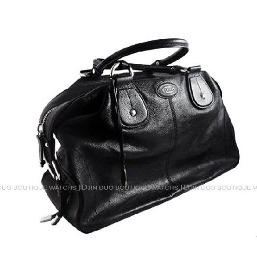 金鐸精品~1220 TOD'S 黑色牛皮荔枝紋大型 手提包 肩背包-1