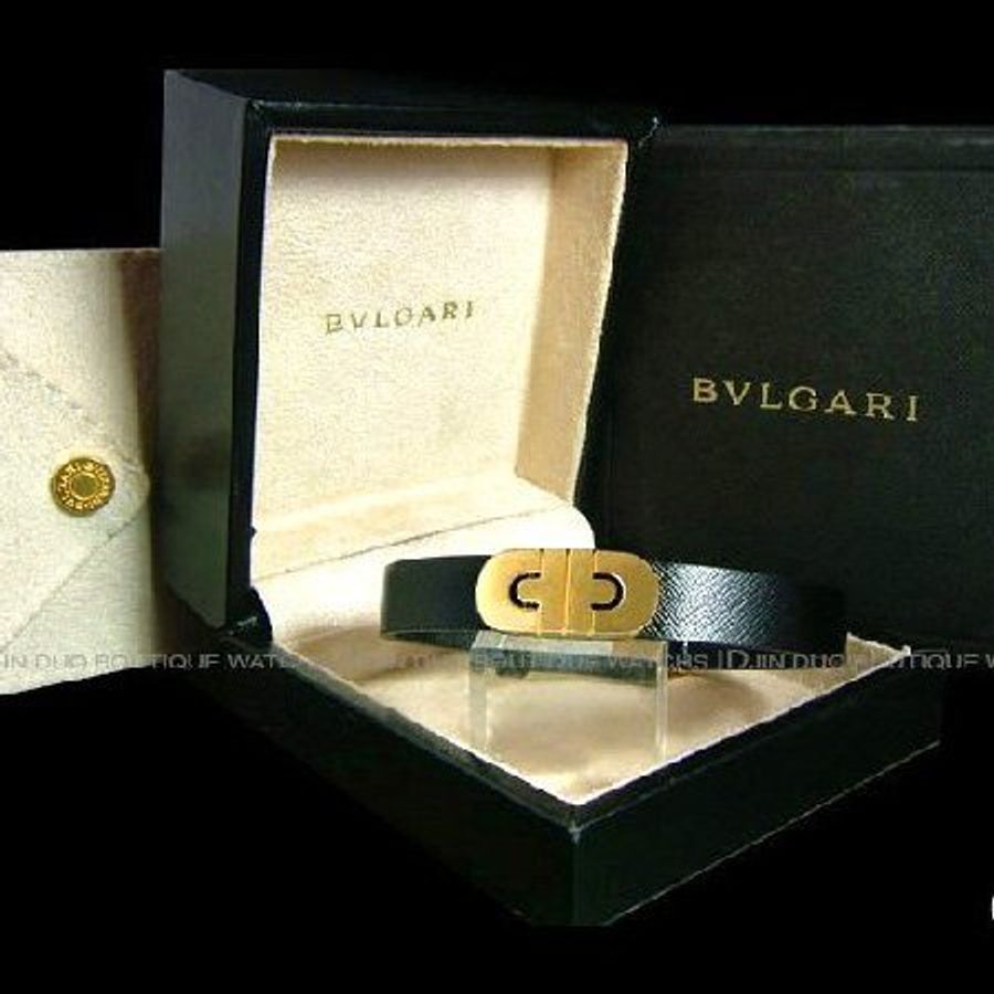 金鐸精品~C182 BVLGARI 寶格麗 PARENTESI 750/18黃K金圖紋 皮革手環-0