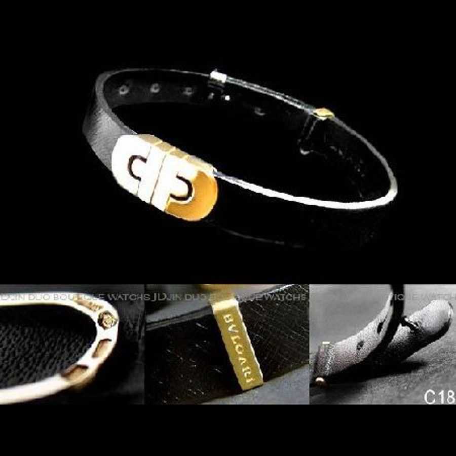 金鐸精品~C182 BVLGARI 寶格麗 PARENTESI 750/18黃K金圖紋 皮革手環-3