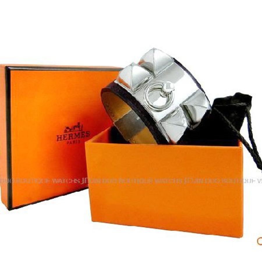 金鐸精品~C424 HERMES 愛馬仕CDC collier de chien銀色鉚釘 麂皮寬版 手環 全新特價品-0