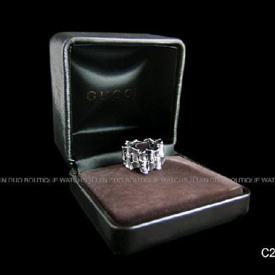 金鐸精品~C208 GUCCI 古馳 RING BAMBOO 環狀竹節 18白K金 鑲鑽戒指 近全新品-3