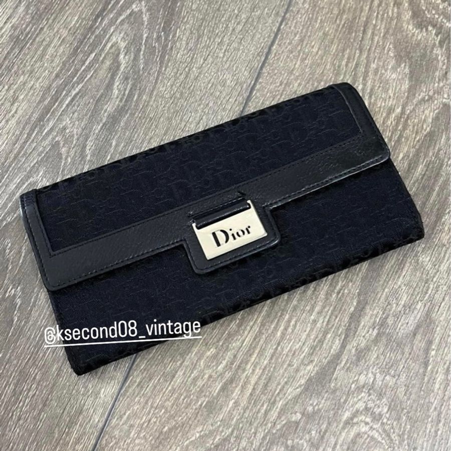 Dior Vintage 黑色老花鐵牌長夾-0