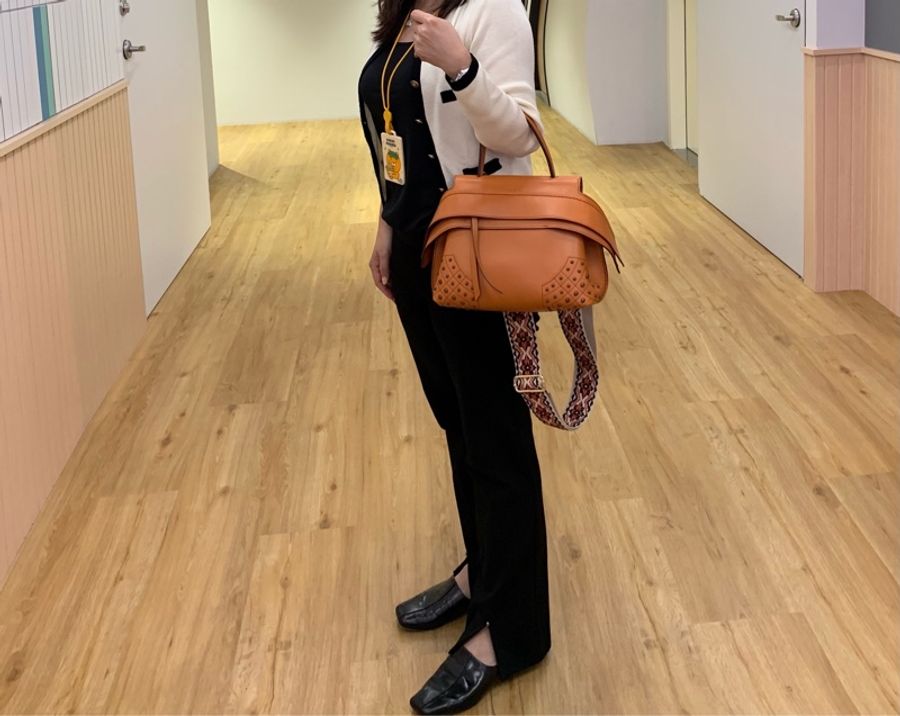 Tods wave bag 小牛皮手提/肩背豆豆包(橘/迷你)-2