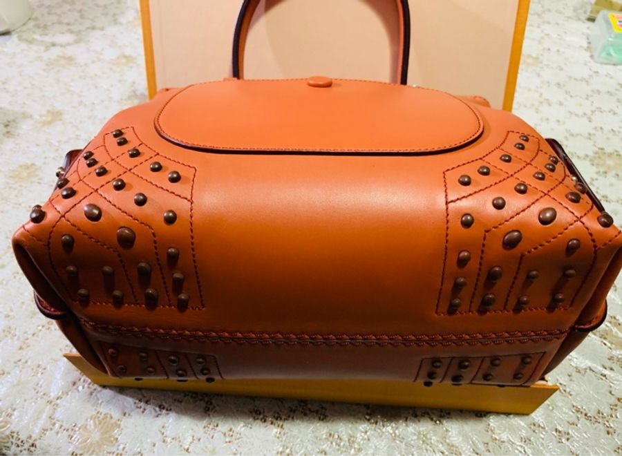 Tods wave bag 小牛皮手提/肩背豆豆包(橘/迷你)-4