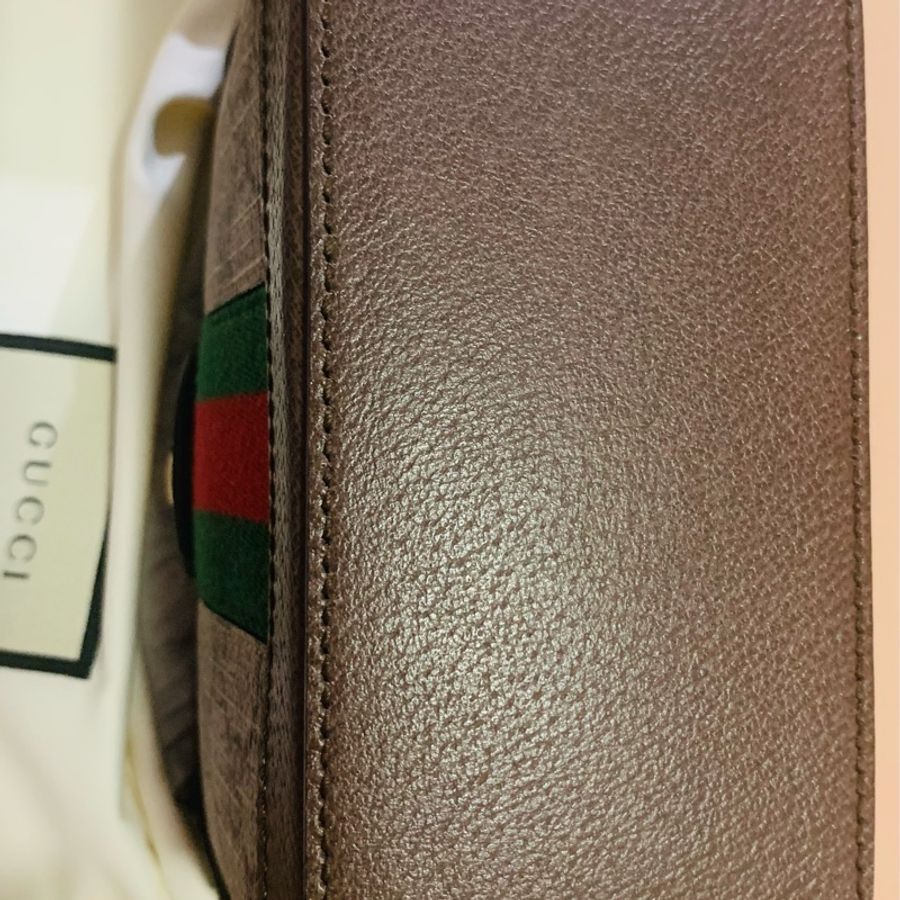 【GUCCI 古馳】經典Ophidia系列帆布印花皮革飾邊拉鍊手提/斜背包(迷你)-4