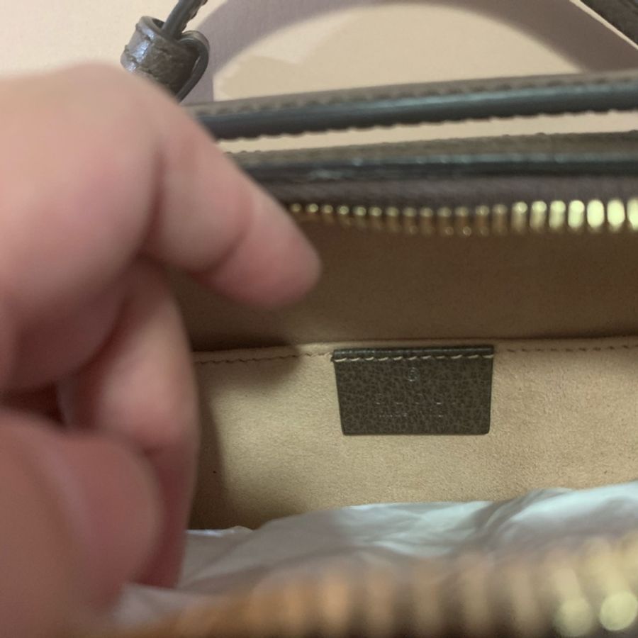 【GUCCI 古馳】經典Ophidia系列帆布印花皮革飾邊拉鍊手提/斜背包(迷你)-5