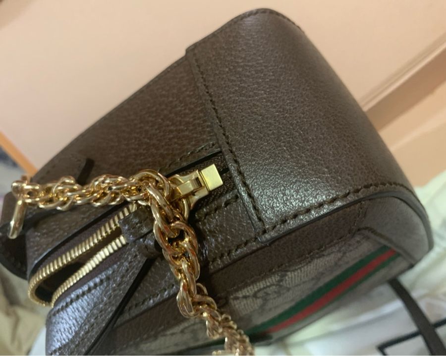 【GUCCI 古馳】經典Ophidia系列帆布印花皮革飾邊拉鍊手提/斜背包(迷你)-6