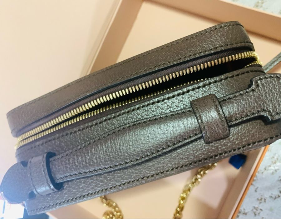 【GUCCI 古馳】經典Ophidia系列帆布印花皮革飾邊拉鍊手提/斜背包(迷你)-7