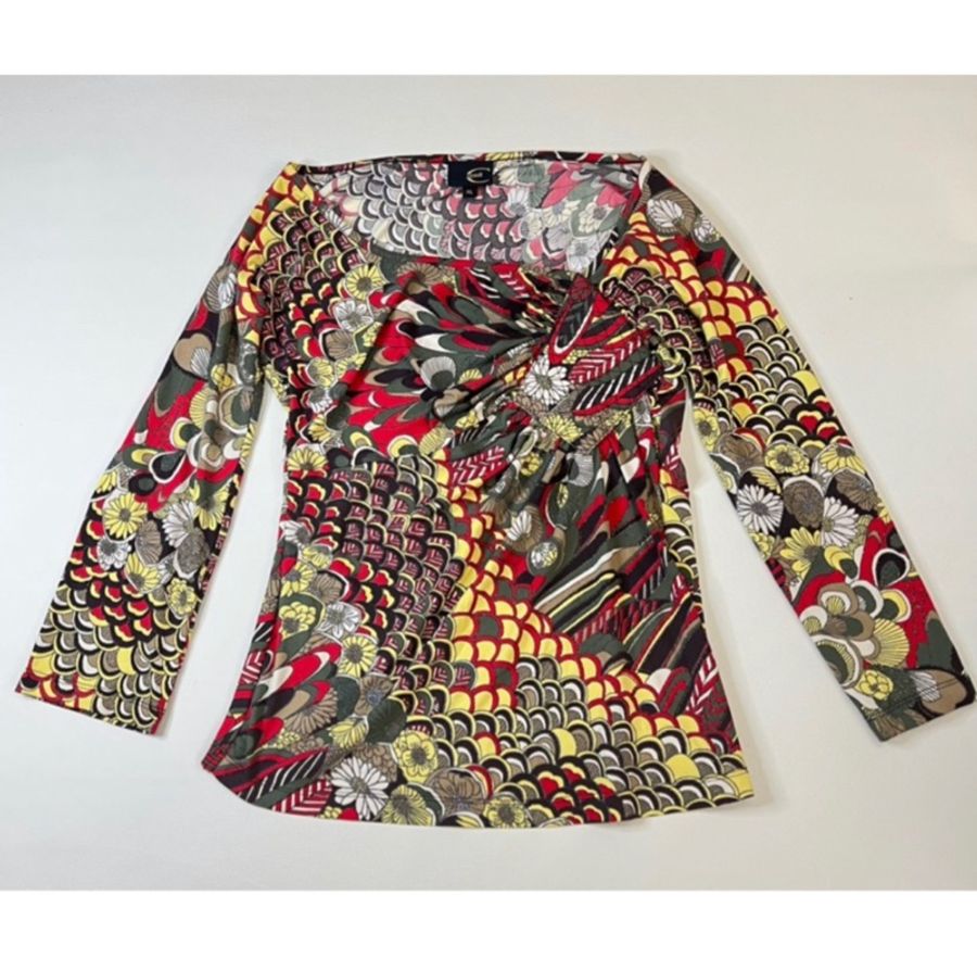 二手名牌服裝 義大利頂級 Just cavalli 斜領造型上衣 九分袖 尺碼:XL-0