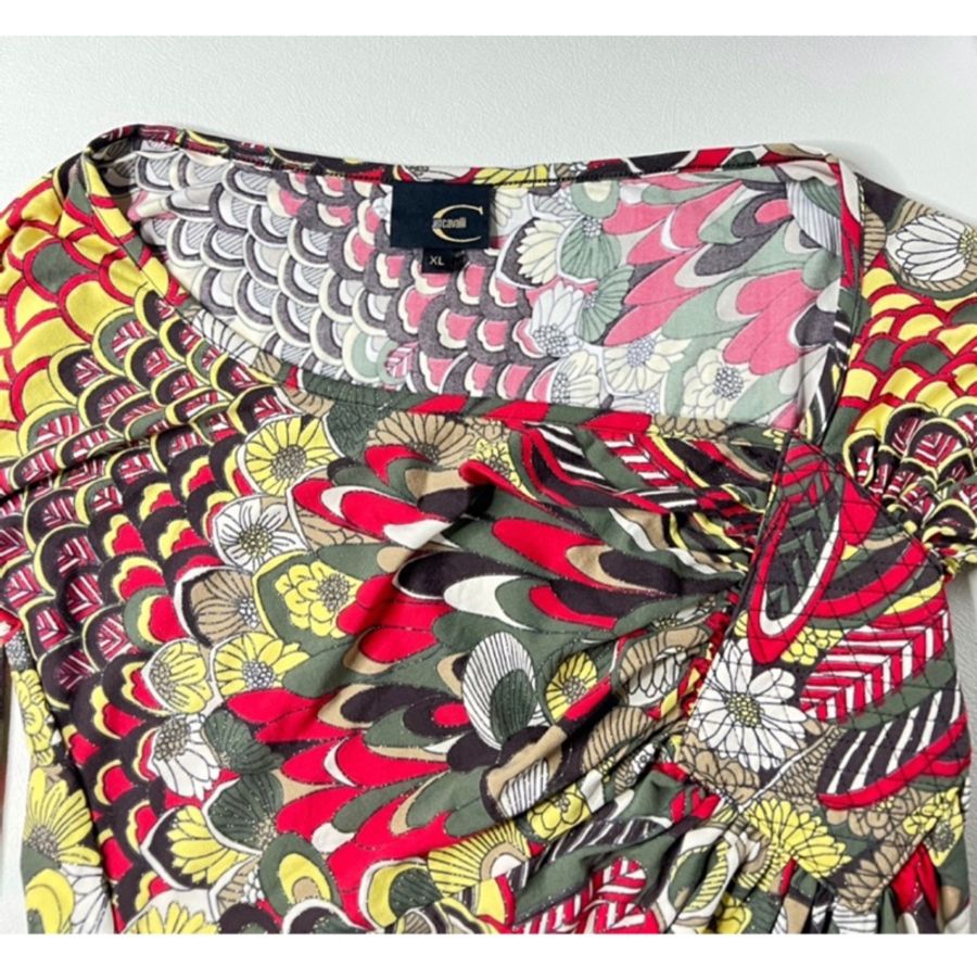 二手名牌服裝 義大利頂級 Just cavalli 斜領造型上衣 九分袖 尺碼:XL-3