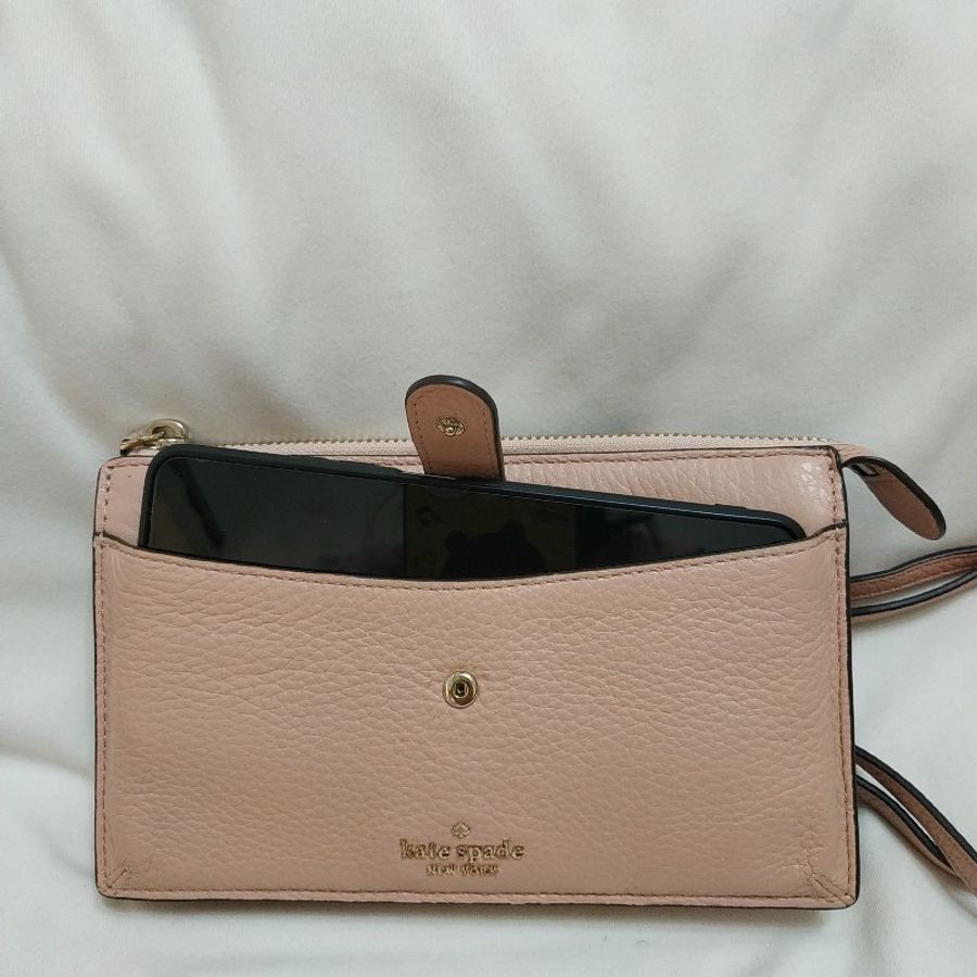 全新二手正品Kate spade woc杏粉色長夾(可肩背放手機)-2