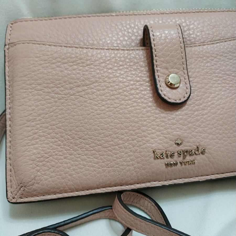 全新二手正品Kate spade woc杏粉色長夾(可肩背放手機)-5