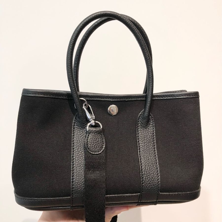 Hermès 愛馬仕迷你帆布拼皮黑色花園包手提包托特包附贈背帶側背包mini garden party-3