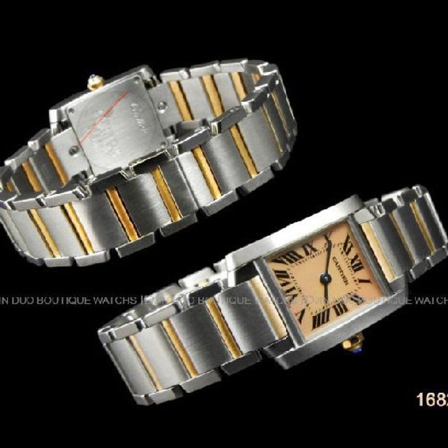 金鐸精品~1682 CARTIER 卡地亞 Tank Francaise 法國坦克小型款珍珠母貝面 石英玫瑰半金女用腕錶-1