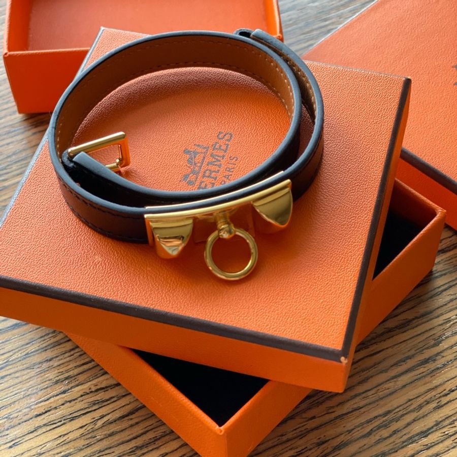 Hermès 黑金皮手鏈-0