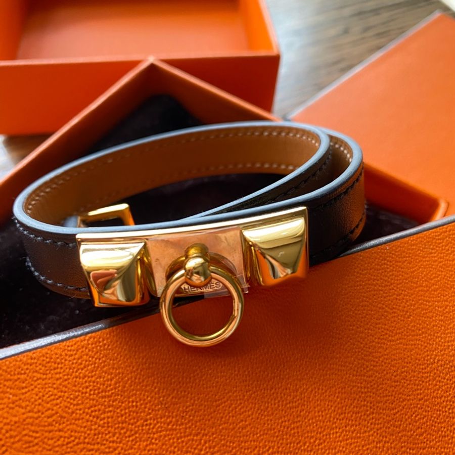 Hermès 黑金皮手鏈-1