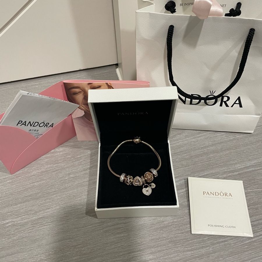 PANDORA 玫瑰金手鍊+串珠-4