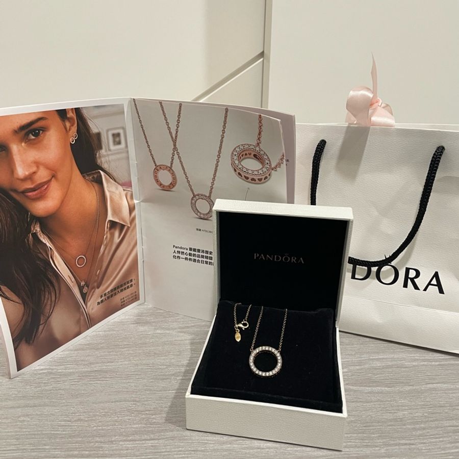 PANDORA 圓環玫瑰金項鍊-5