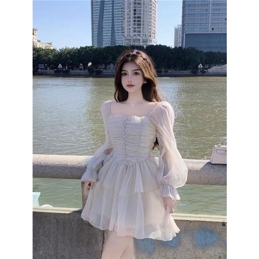 氣質仙女法式蓬蓬裙復古洋裝連衣裙-0