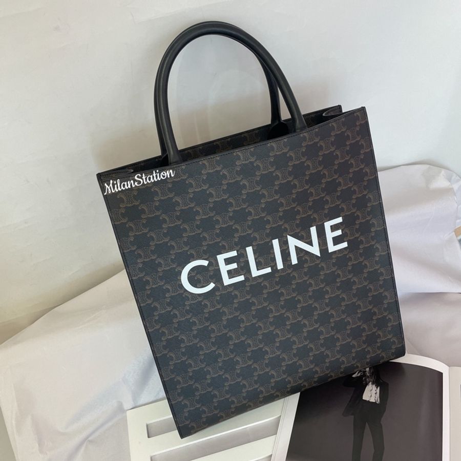 〈 CELINE〉 TRIOMPHE 老花凱旋門小牛皮直式手提/斜背包-1