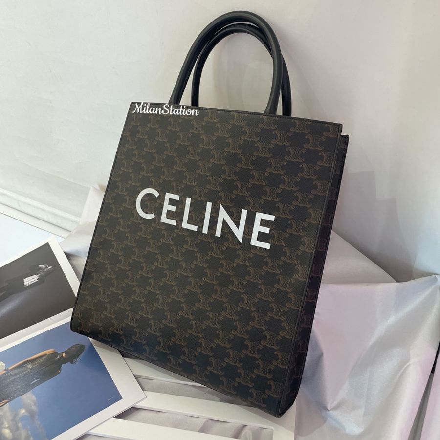 〈 CELINE〉 TRIOMPHE 老花凱旋門小牛皮直式手提/斜背包-2
