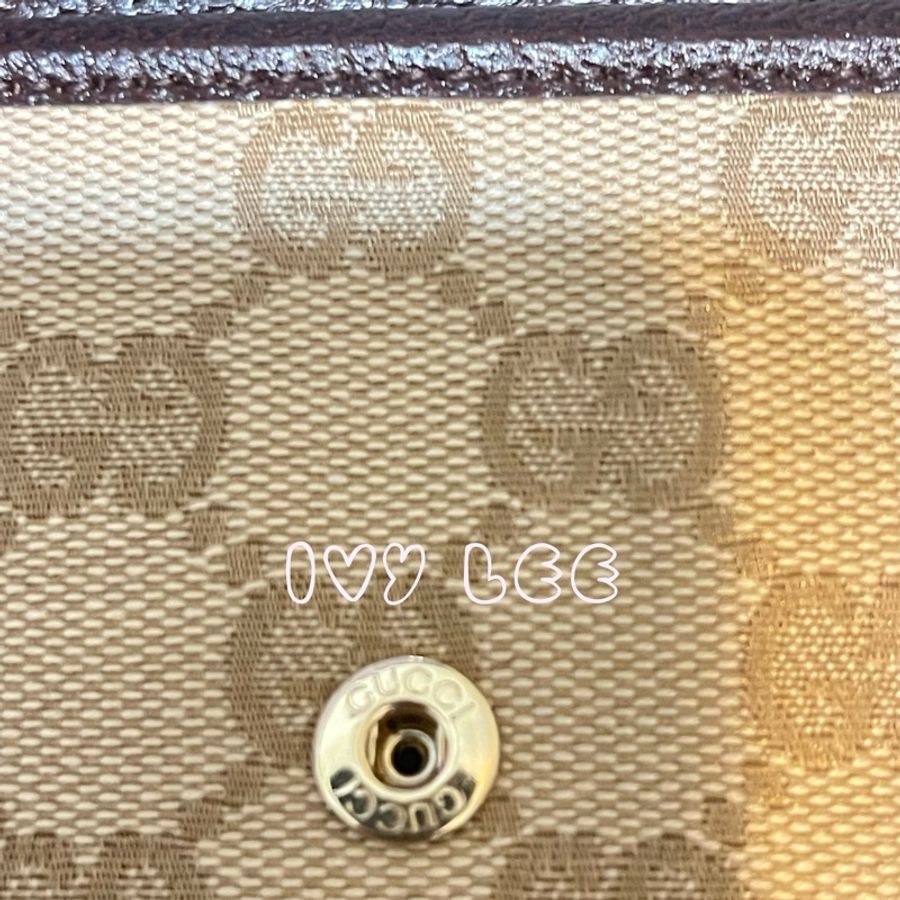 GUCCI 254586 淺棕 GG 緹花 帆布 翻蓋 釦式 長夾 二手精品-6