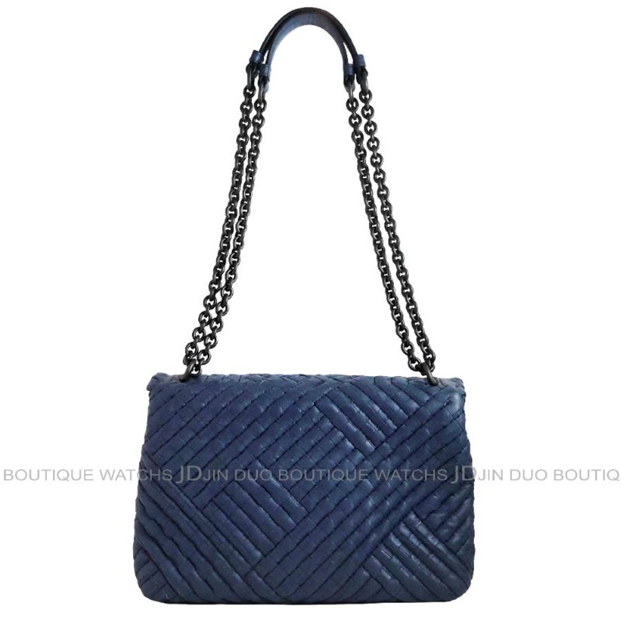金鐸精品~C689 BOTTEGA VENETA BV 寶緹嘉 藍色小羊皮全編織掀蓋鍊帶 側肩背包-1